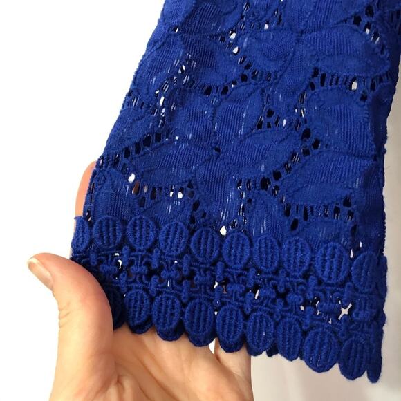 Laundry by Shelli Segal Blue Lace Shift Dress Womens 8 3\4 Sleeve Mini Cocktail - Picture 3 of 8
